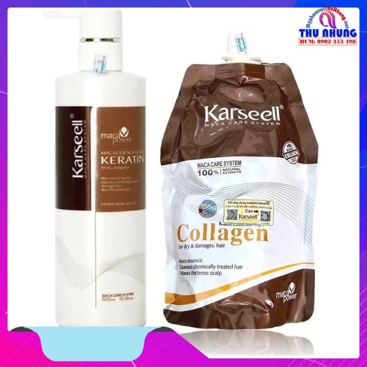 Bộ phục hồi tóc hư tổn tại nhà Karseell Maca Collagen Keratin cao cấp của Ý 500ml