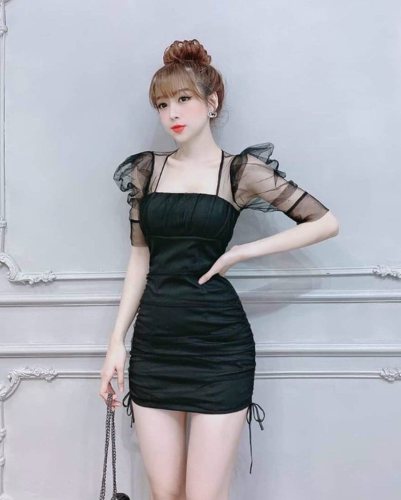 Đầm nữ dễ thương body phối lưới ( có mút ) thời trang Yoomi