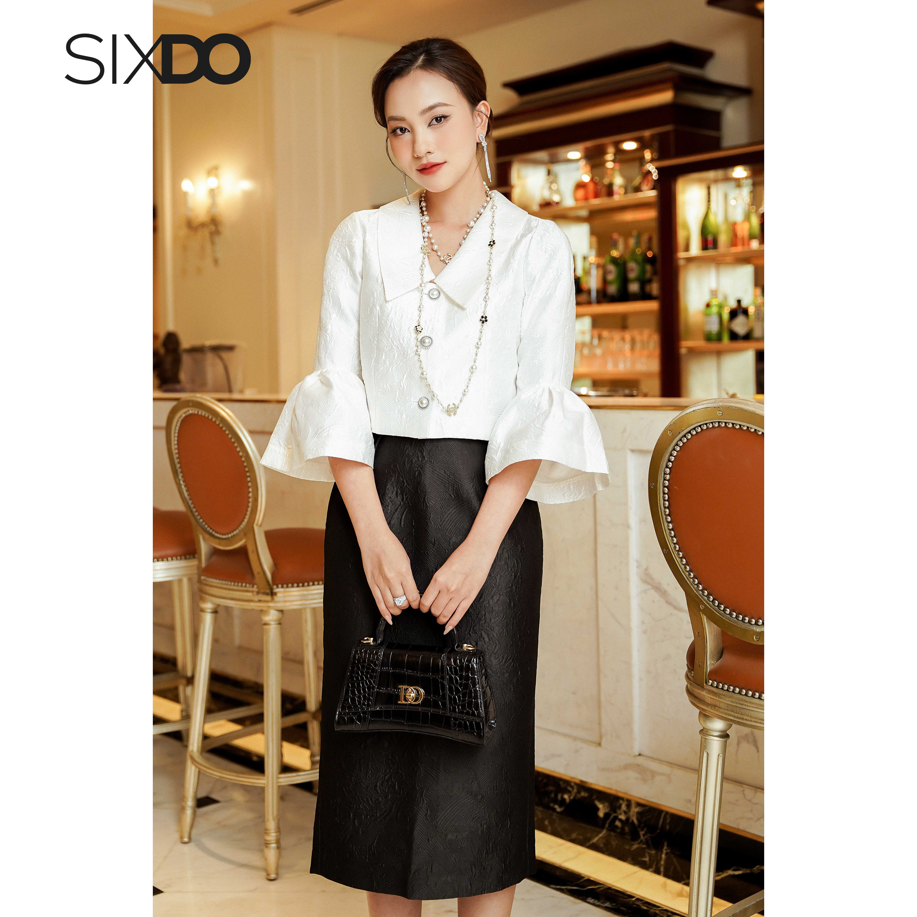 Chân váy gấm sang trọng thời trang SIXDO (Midi Brocade Skirt)