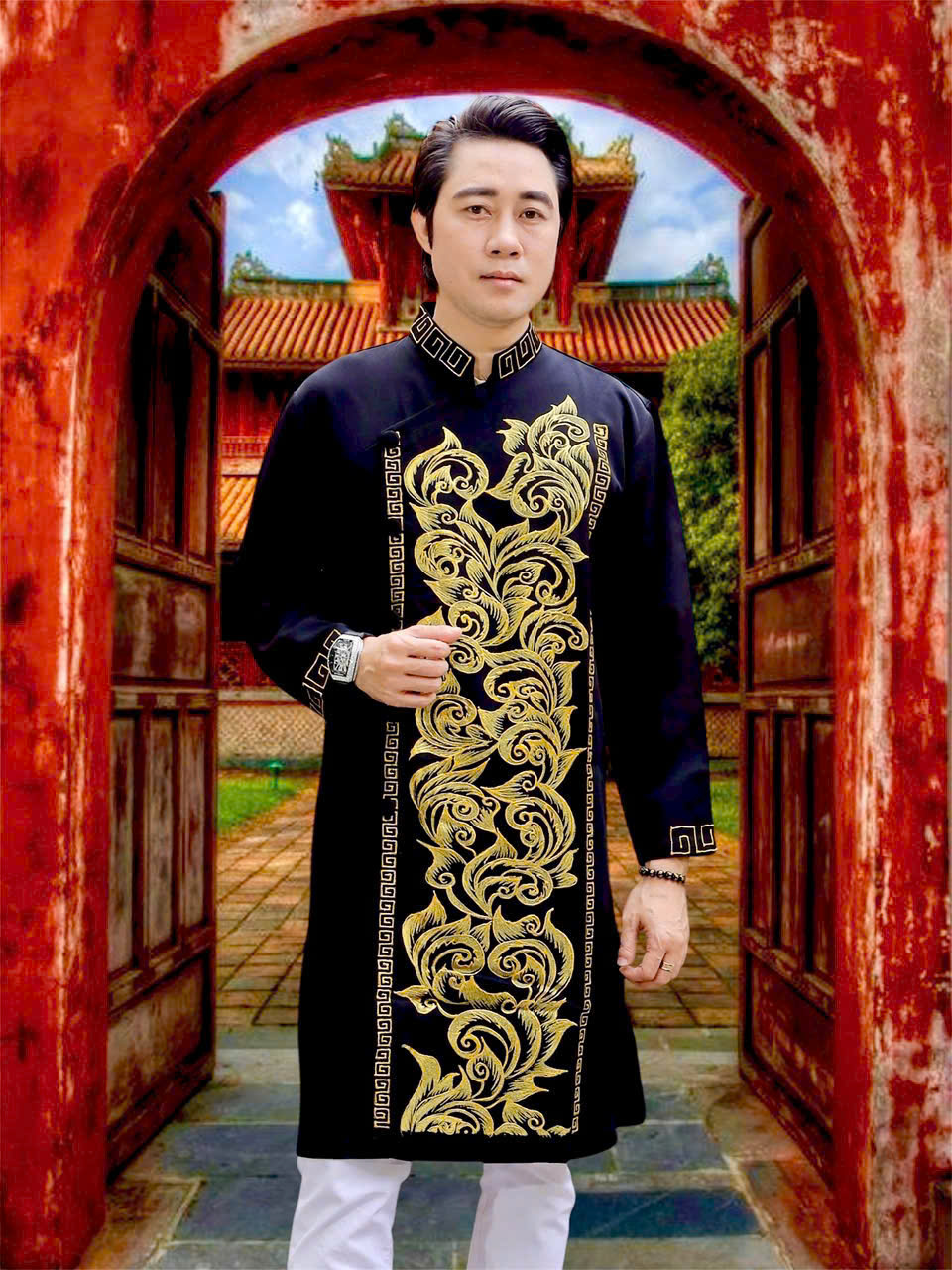 Áo Dài Truyền Thống # Áo Dài Gấm Lụa Họa Tiết Cho Nam # Quần Áo Nam Cao Cấp