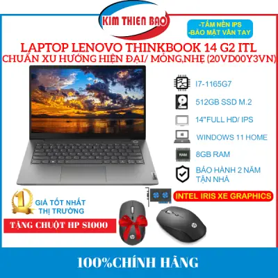 [TẶNG CHUỘT HP S1000] Máy tính xách tay Lenovo ThinkBook 14 G2 ITL- i7-1165G7/ 8GB/ 512GB/ bảo mật vân tay (20VD00Y3VN) (Chính hãng)