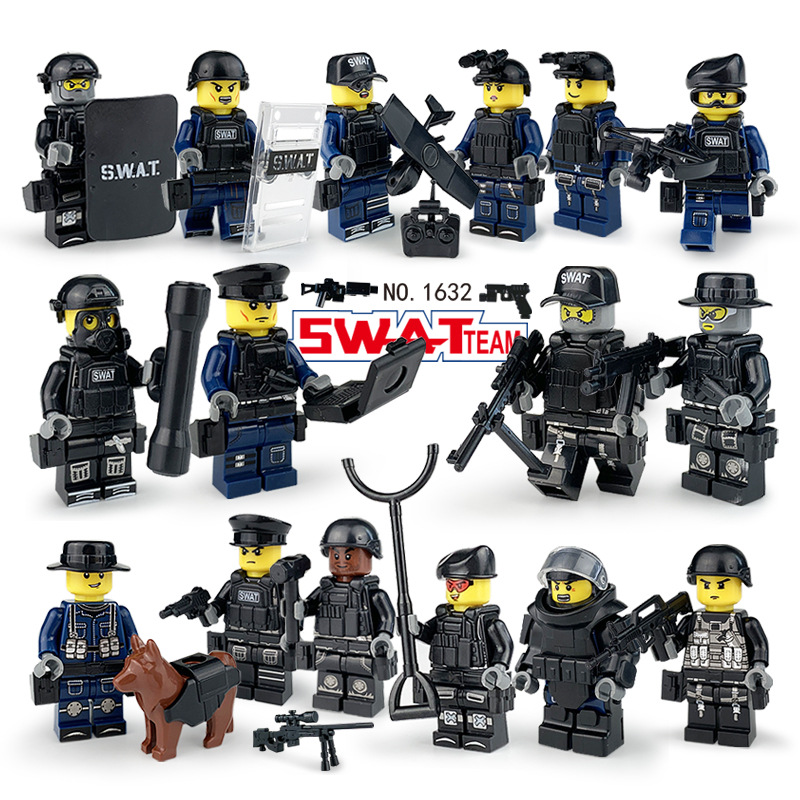16 Chiếc SWAT Khối Xây Dựng Búp Bê Có Vũ Khí Phụ Kiện Nhân Vật Chó Nâu Trẻ Em Hình Nhân Vật Hoạt Hình Cảnh Sát Tương Thích Với Legoe
