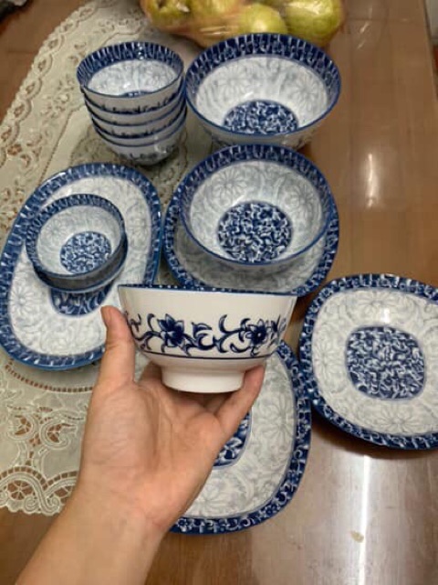 Bộ Bát Đĩa Bát Tràng Men Lam Cổ Mã 809 - 21 món