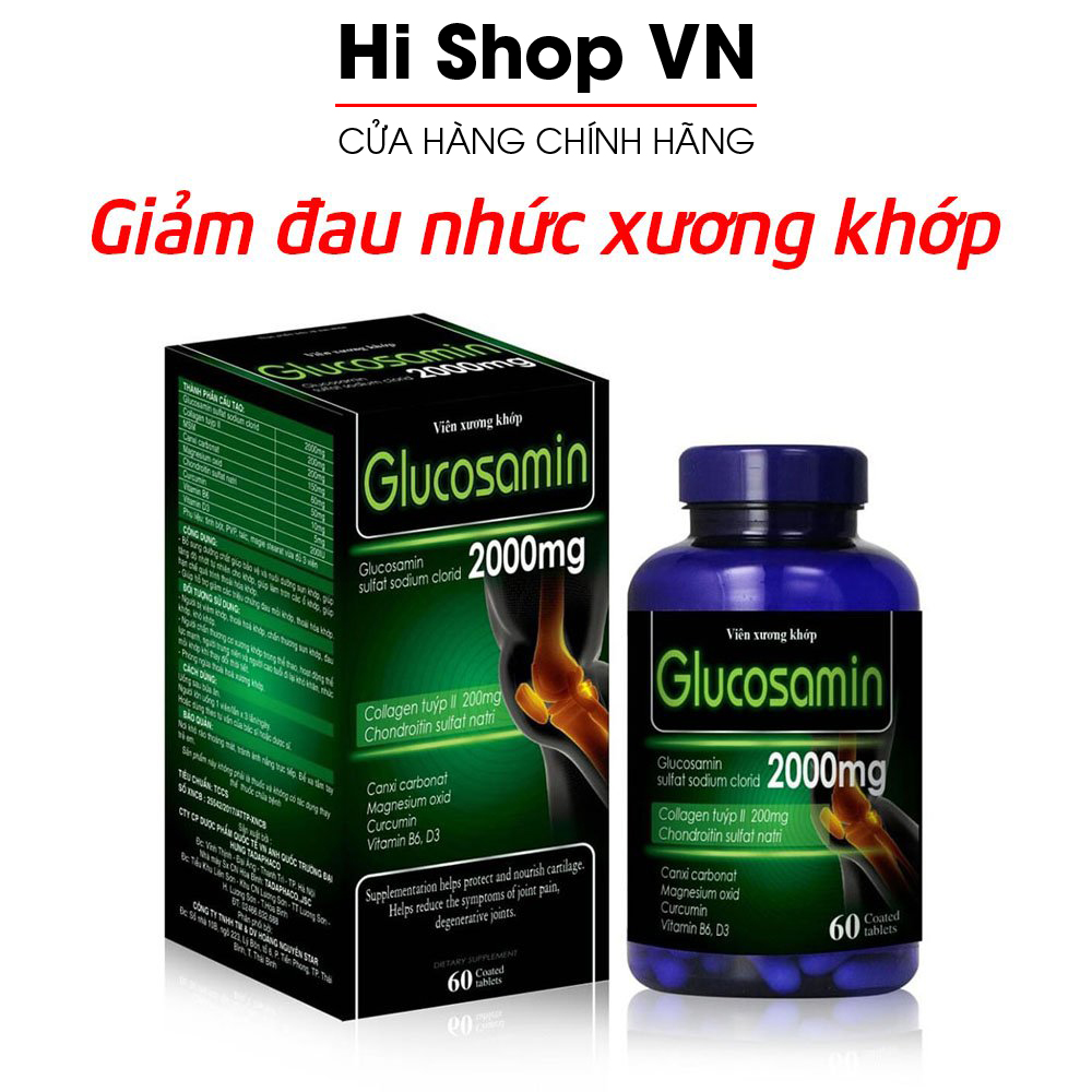 Viên uống bổ xương khớp Glucosamin 2000mg Giảm đau nhức mỏi xương khớp hiệu quả - Hộp 60 viên dùng 1 tháng