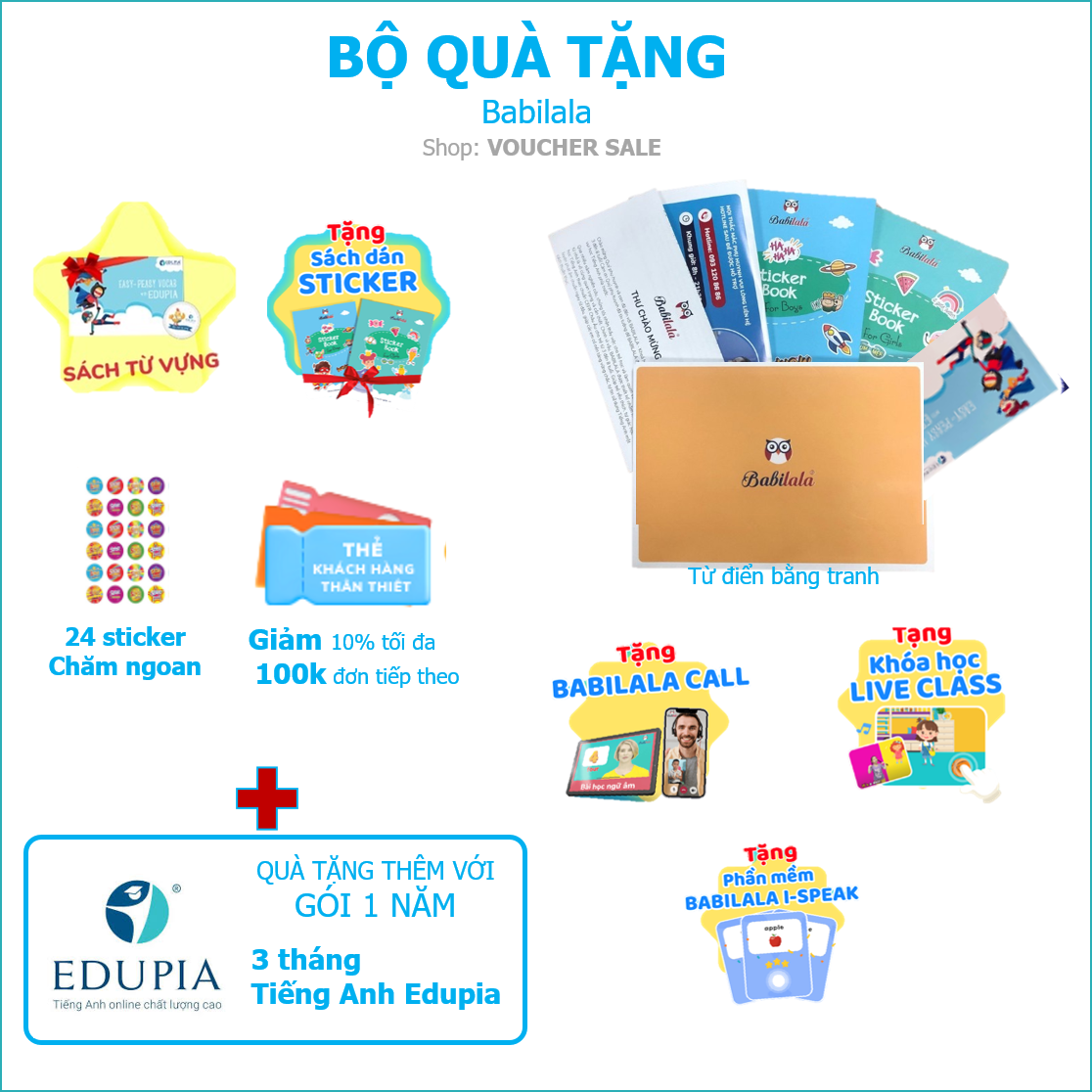 Babilala Tiếng Anh chất lượng cao cho trẻ 3-8 tuổi (1 năm, trọn đời)