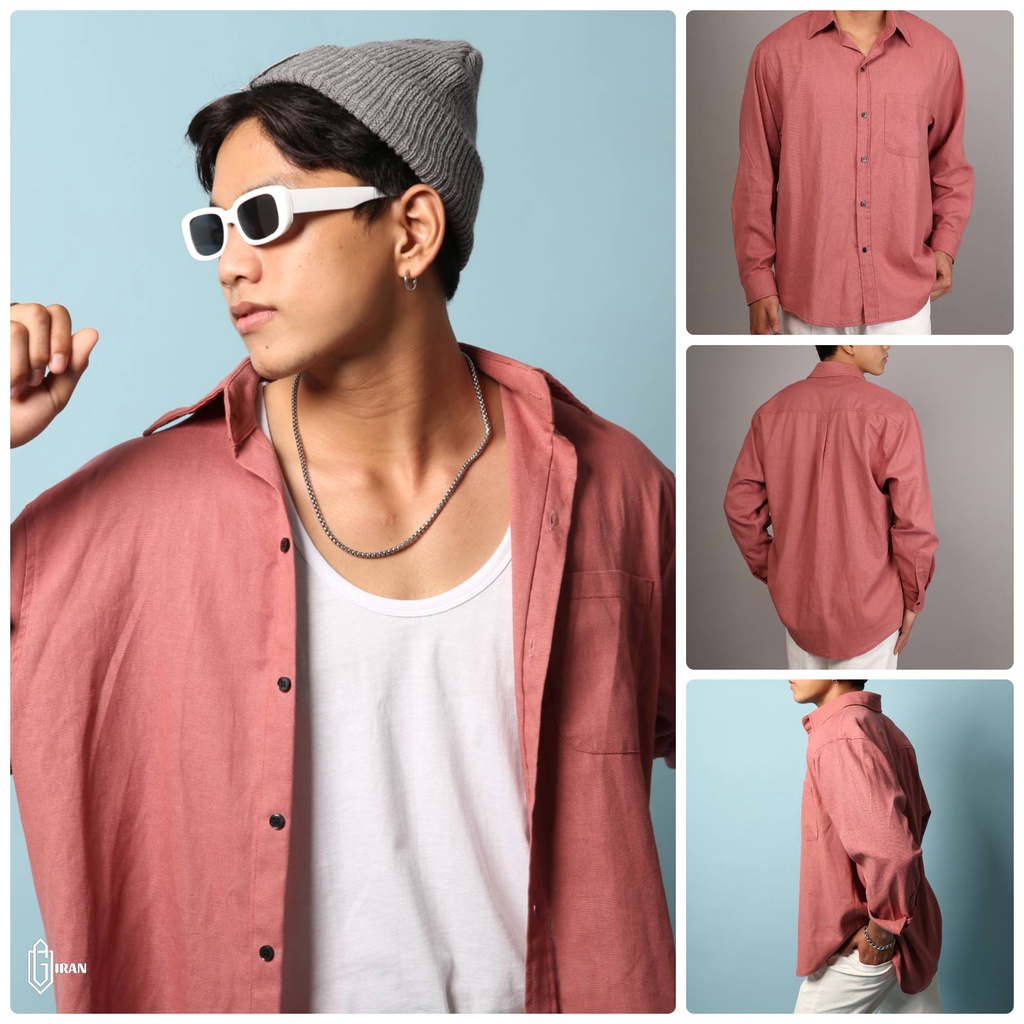 Áo sơ mi linen hồng pastel form rộng | giran