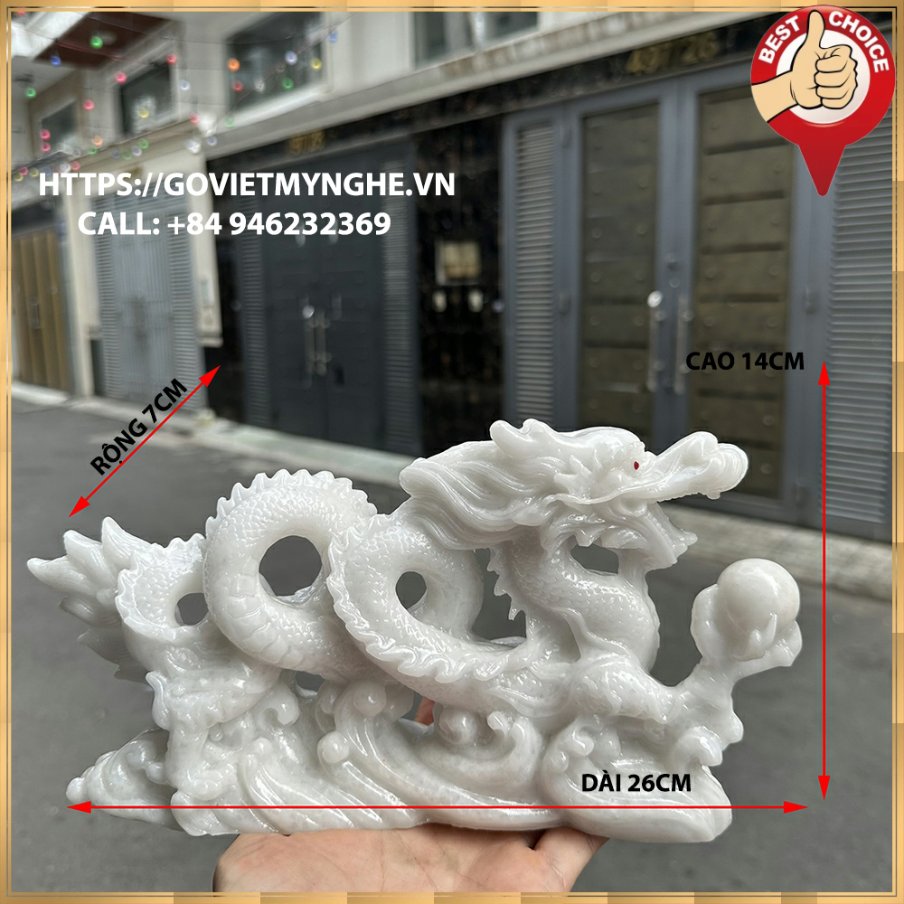 [Feng Shui rhinestones] Feng Shui dragon statue charm notebook desk decoration-26cm long-waterproof ice White