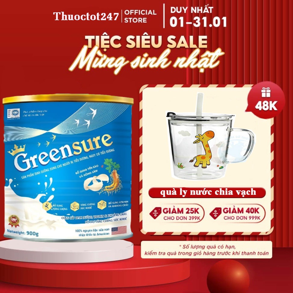 Sữa non Yến mạch Hồng sâm dành cho người tiểu đường Greensure 900g