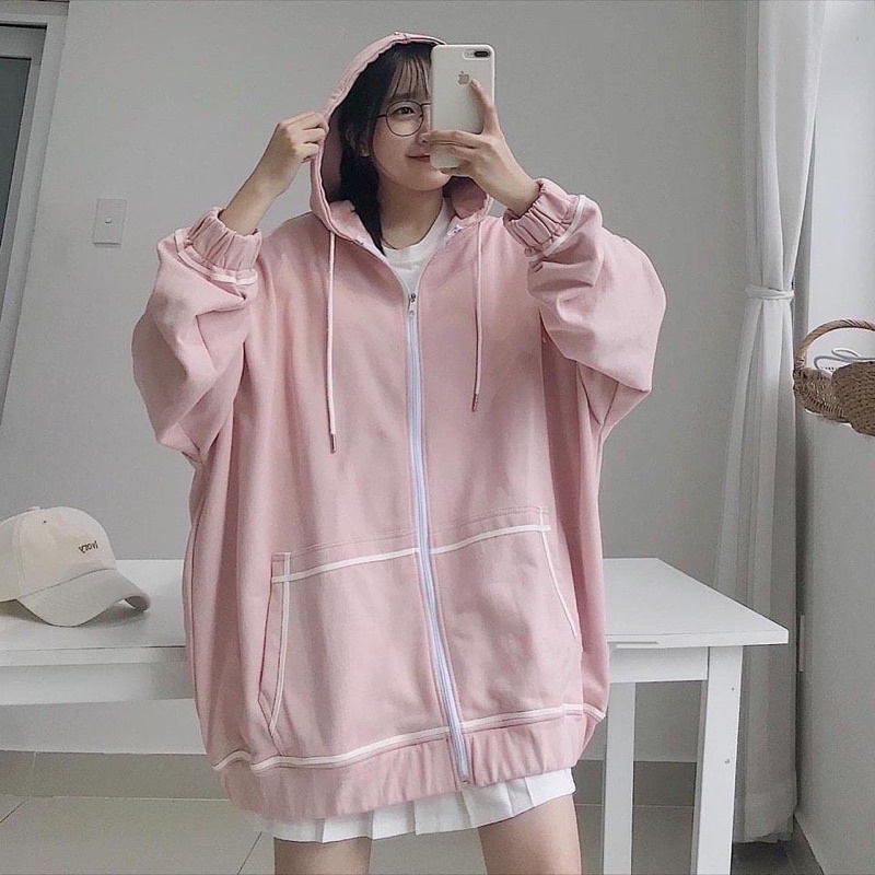 Áo Khoác Hoodie Nỉ Viền Dây Kéo Màu Đennavy Hồng ❤️ Nam Nữ Unisex -- Áo  Khoác Form Rộng Jaystoree - Mixasale