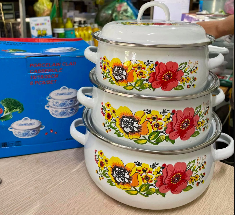 [ deal hời ] Bộ 3 nồi hoa tráng men sứ hoa  văn(dùng  được  cho  bếp  từ)