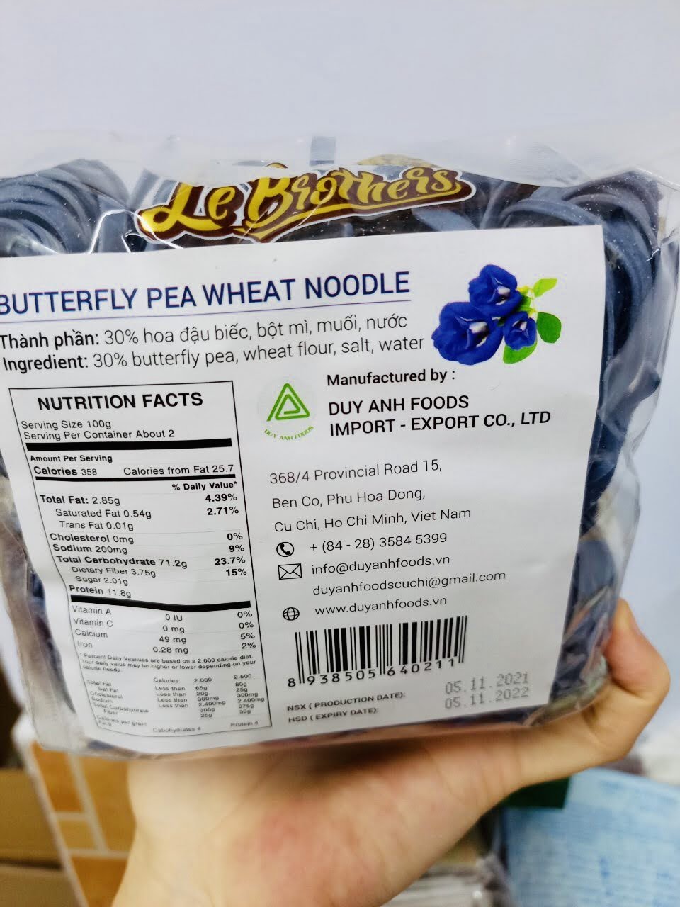 Butterfly pea flower Noodles 200gr/package
