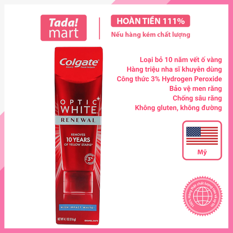 Kem đánh răng Colgate Optic White Renewal 116g Mỹ