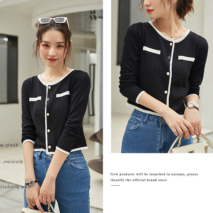 [HCM]Áo Len Dệt Kim Đính Nút Hoa - New Thoi Trang