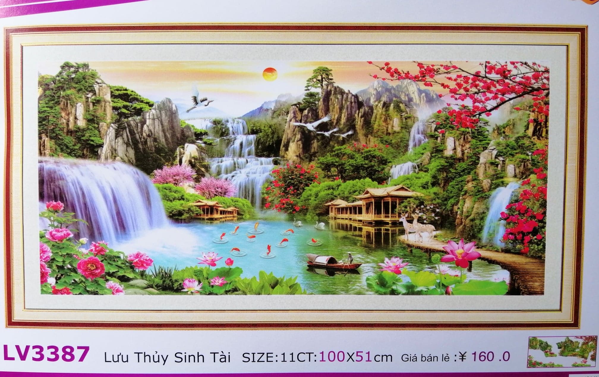 Tranh Thêu Chữ Thập Lưu thủy sinh tài LV3387