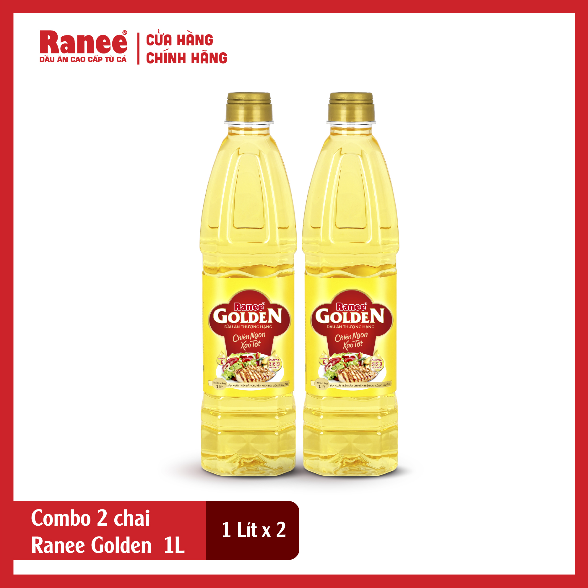 {Đơn 199k tặng hộp chai nước mắm -399k tặng vá gỗ} Combo 2 chai dầu ăn Ranee Golden 1 lít (1 lít/chai x 2 chai)