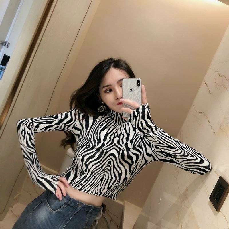 Áo bó croptop cổ lọ tay dài in da beo, da báo siêu chất ttvv0025