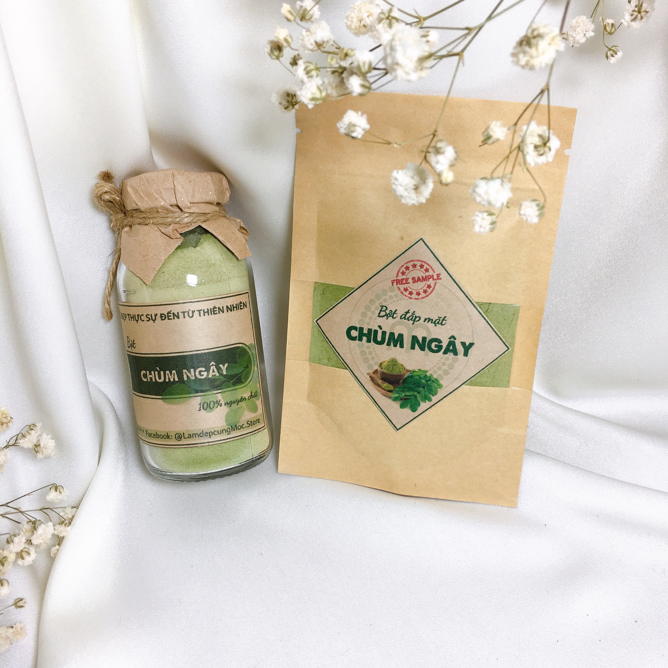 Bột lá chùm ngây đắp mặt nạ nguyên chất MỘC - sáng da, ngăn ngừa mụn, se khít lỗ chân lông túi dùng thử 10g, chai 100ml và 200ml chính hãng
