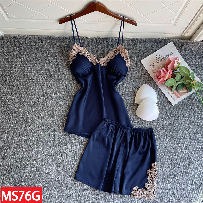 Đồ Bộ Ngủ HISEXY Lụa Satin Phối Ren Kèm Mút Ngực MS76