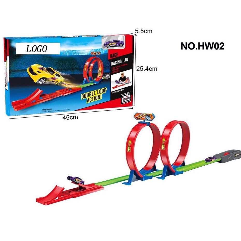 Đường đua Hot Wheels xoắn ốc gồm 1 xe và 2 vòng xoắn đồ chơi trẻ em