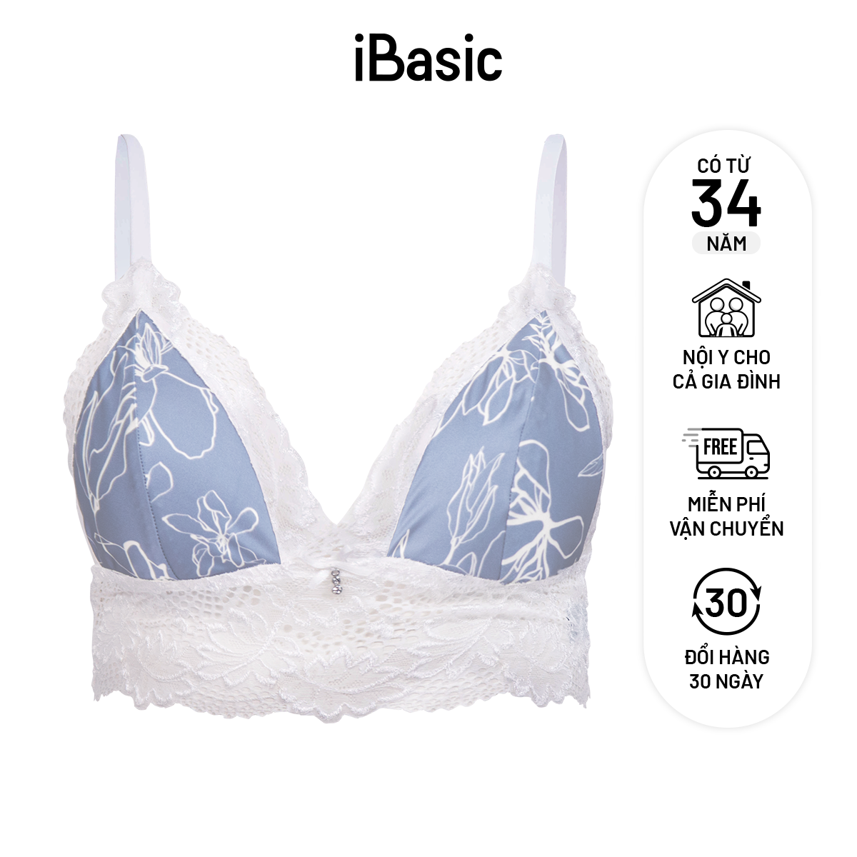Áo ngực bralette mút mỏng ren hoạ tiết orchid iBasic BRAY095