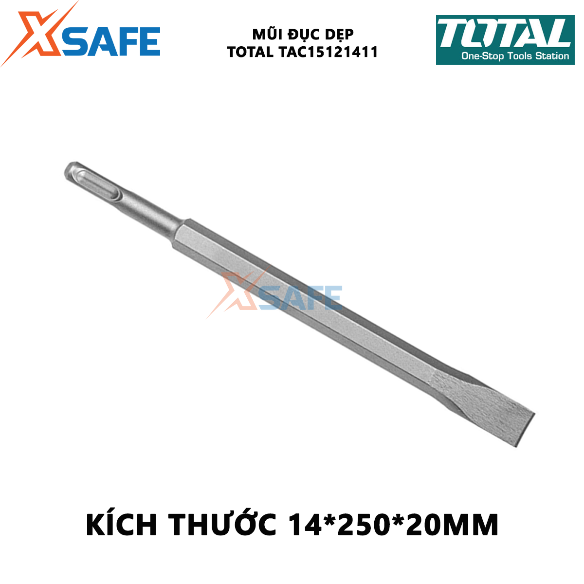Mũi đục dẹp TOTAL TAC15121411 | mũi đục quy cách 14x 50x20mm đục, khoét các bề mặt cứng khác nhau như tường, bê tông