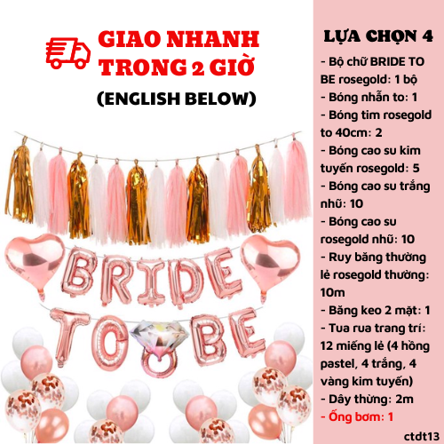 Bộ bong bóng trang trí tiệc bride to be màu hồng ctdt13