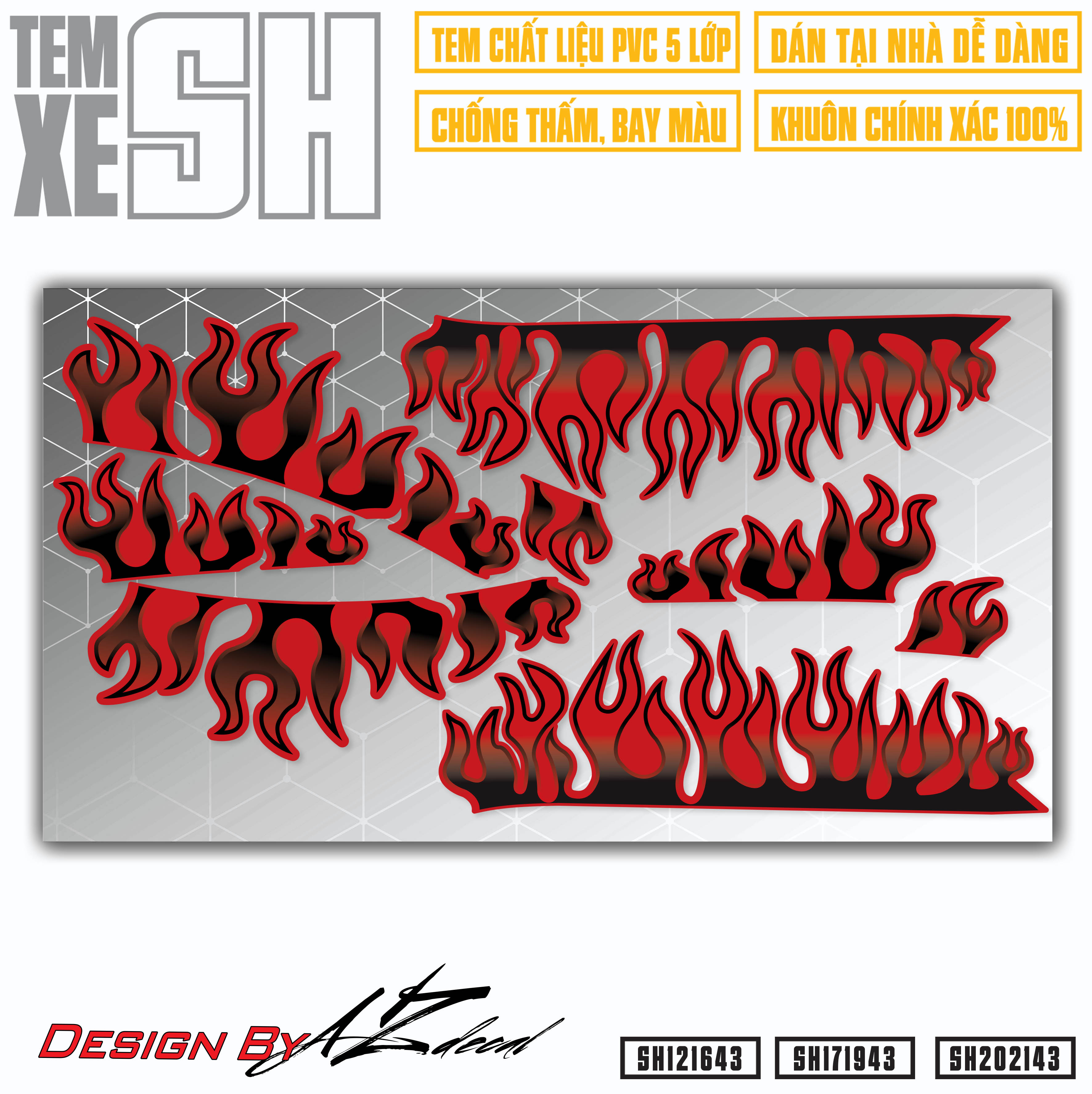 Tem sh thiết kế justin ngọn lửa | sh43 | team decal hình dán xe sh 2012 2016 2017 2019 2020 2021 2022 đẹp nhất - azdecal
