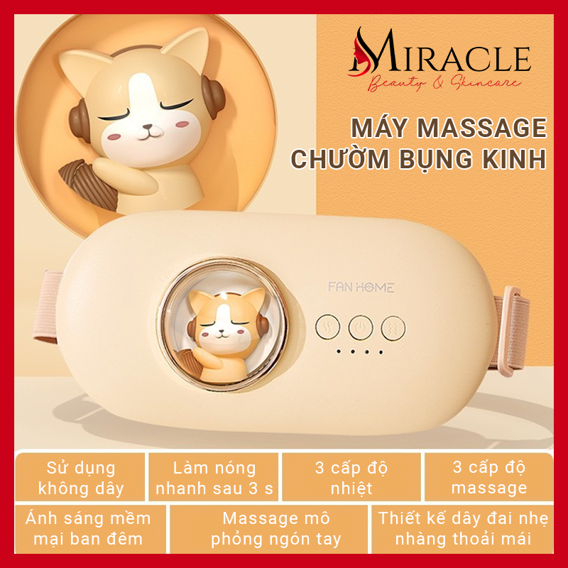 Máy massage bụng kinh Fan Home - Đai túi chườm nóng đau bụng kinh - Làm ấm bụng Massage giúp giảm triệu chứng đau bụng khi đến kỳ - 3 cấp độ nhiệt 45° tới 65° C - 3 cấp độ massage - Pin dung lượng lớn 2500 mAh