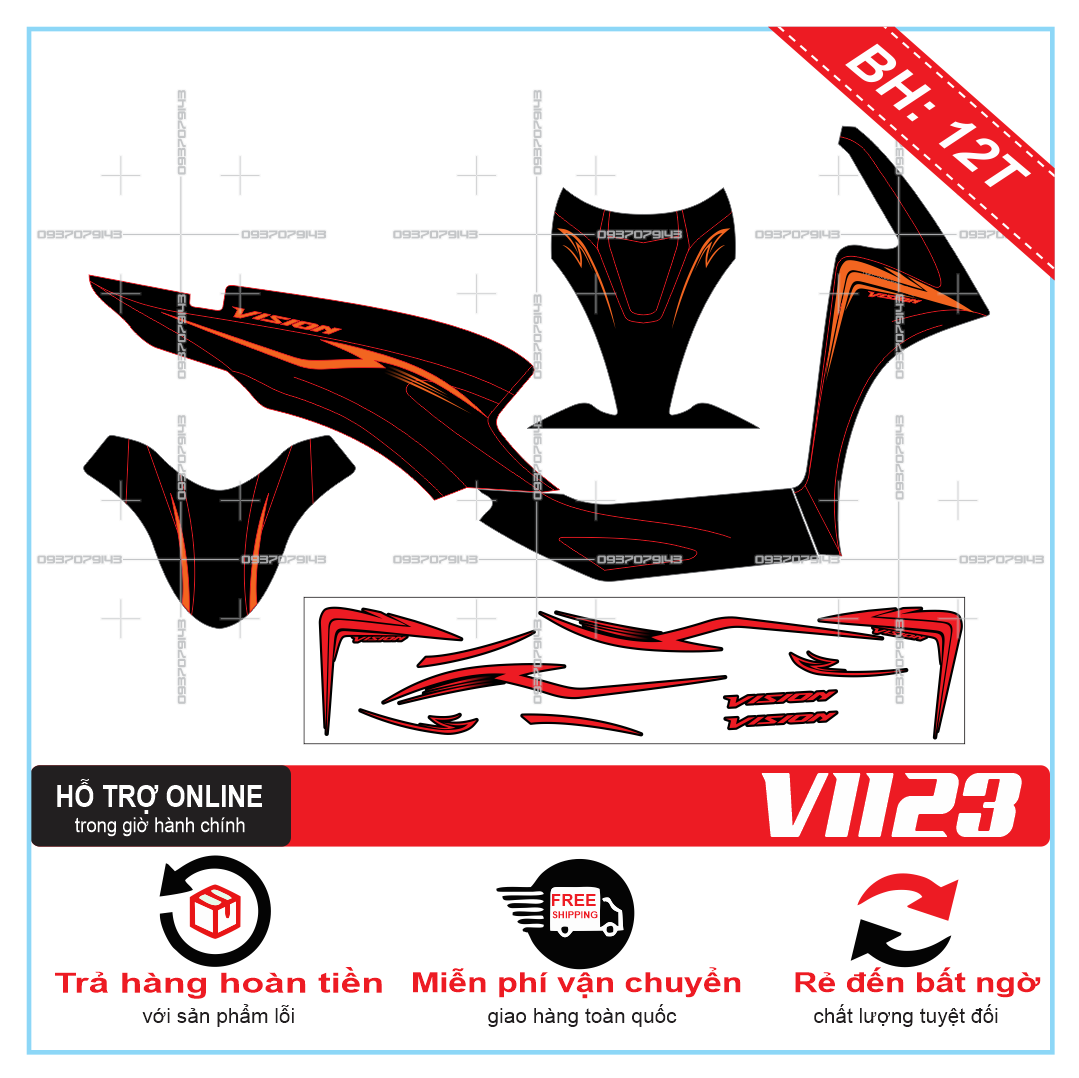 TEM XE VISION, TEM RỜI VISION 2021 CHỈ ĐỎ ĐEN 1123