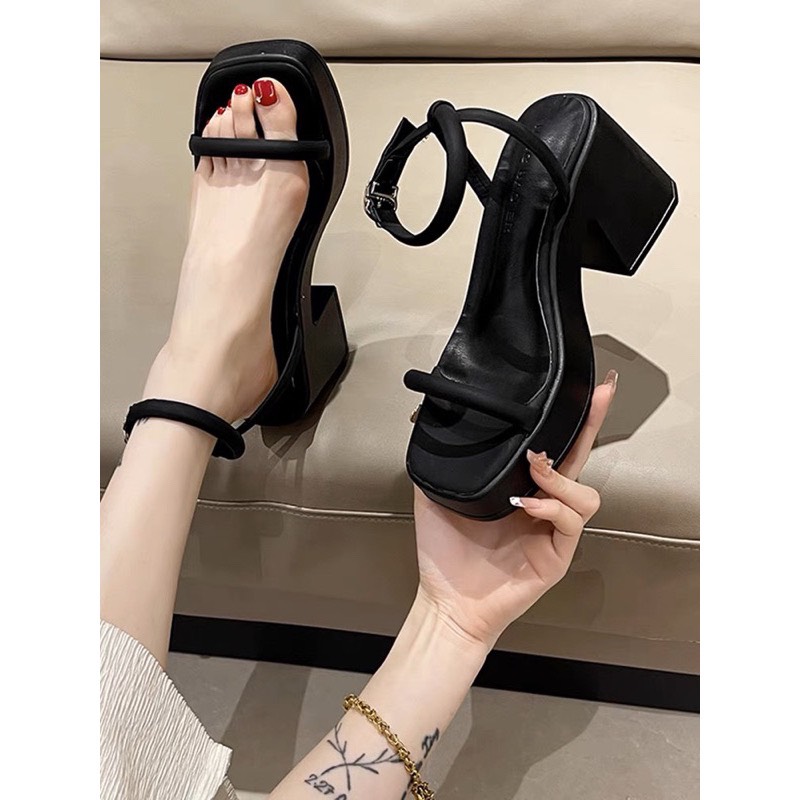 Dép sandal đế xuồng quai bún gót thô 9cm- MÃ 1115