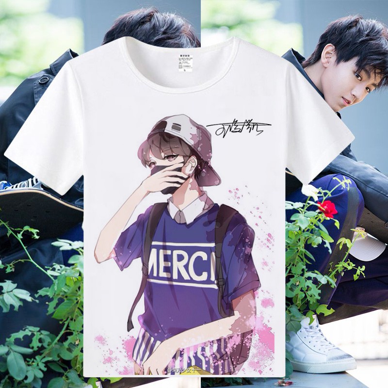 Áo thun nam nữ mùa hè in hình ngôi sao Vương Tuấn Khải Tfboys mềm mịn cá tính