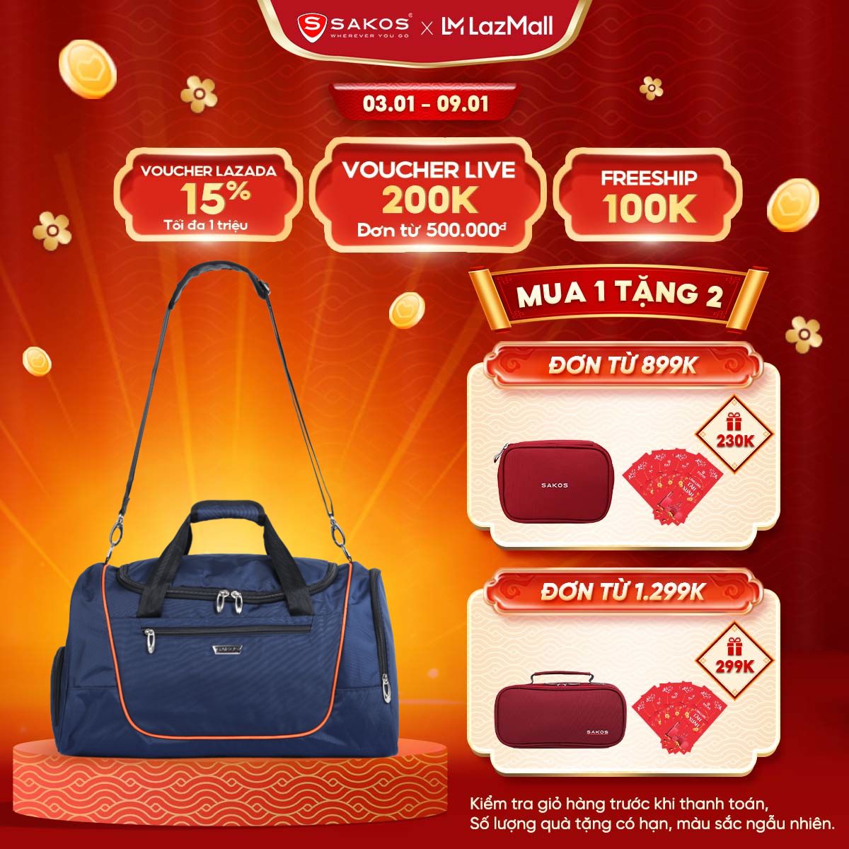 Sakos Vigor Travel Bag - Water-Repellent Polyester Fabric, Separate Shoe Compartment, Maximum Load Capacity 30kg