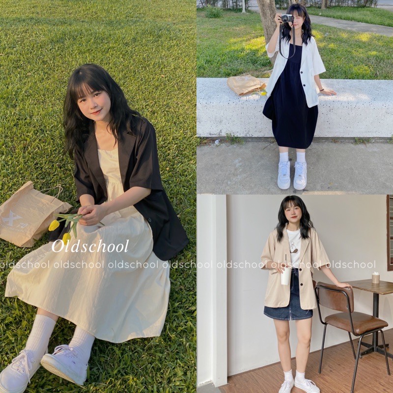 (Oldschoolcloth)ÁO BLAZER TAY NGẮN 1 LỚP ULZZANG (ẢNH THẬT/KÈM VIDEO)