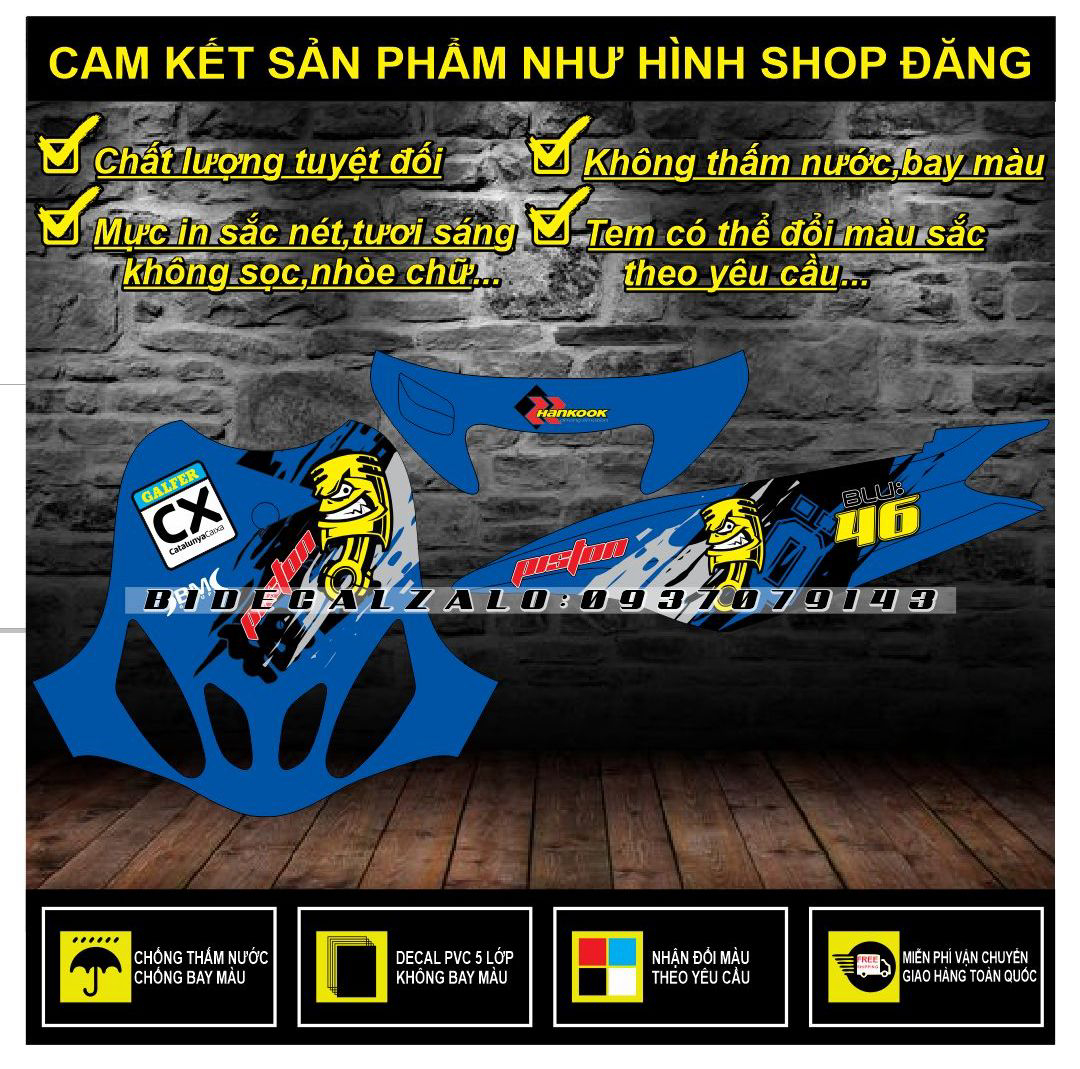 Hcm-bidecal- tem rời mio nhỏ đời đầu mẫu piston dán xe xanh