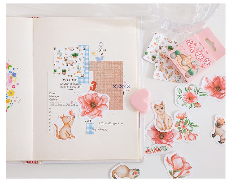 Bộ 45 Sticker Mèo Và Hoa E117