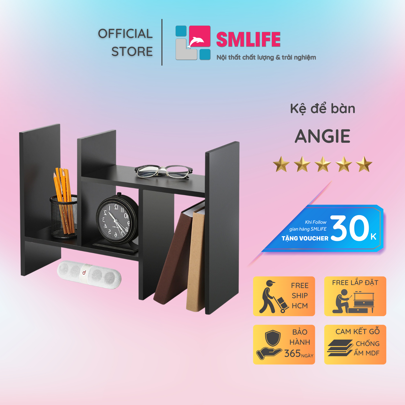Kệ sách để bàn giá rẻ bằng gỗ smlife angie