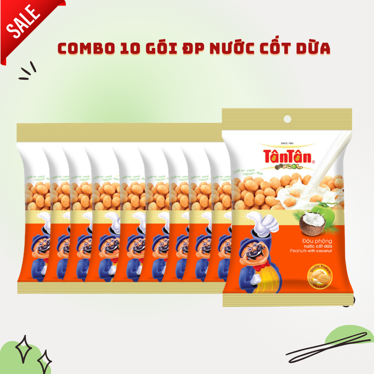 Combo 10 gói Đậu Phộng Nước Cốt Dừa Tân Tân 28gr/ gói