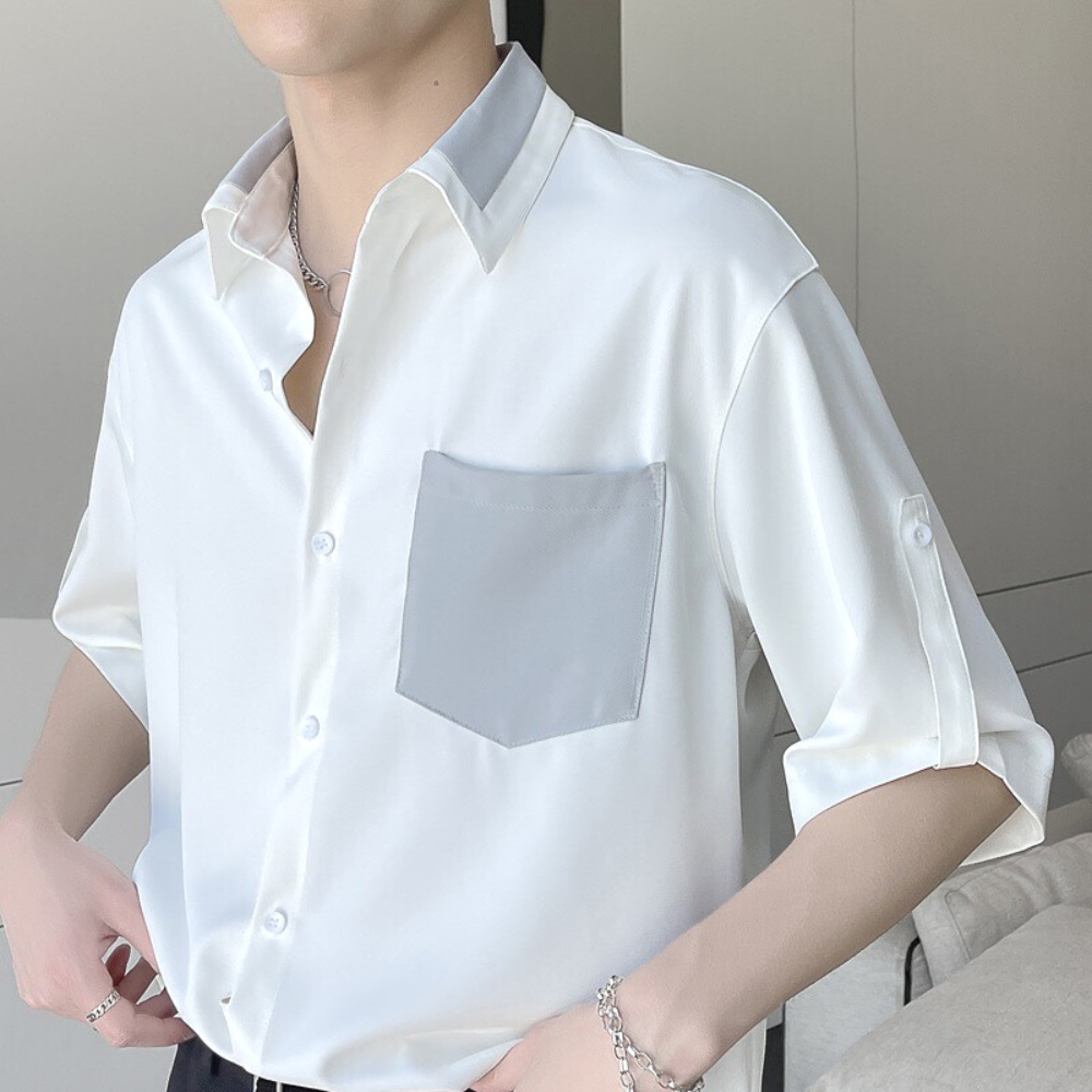 Áo sơ mi nam ngắn tay form rộng có túi phối viền cổ HT112 Thời trang PONIVALAZA cao cấp  chất vải mềm mịn thấm hút mồ hôi tốt mẫu mới hottrend 2023