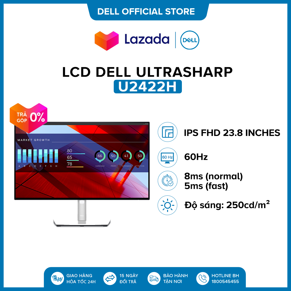 [12 - 14.12 l VOUCHER 200K] Màn hình máy tính Dell Ultrasharp FHD (1920x1080) 60Hz 8ms 23.8 inches l U2422H l HÀNG CHÍNH HÃNG