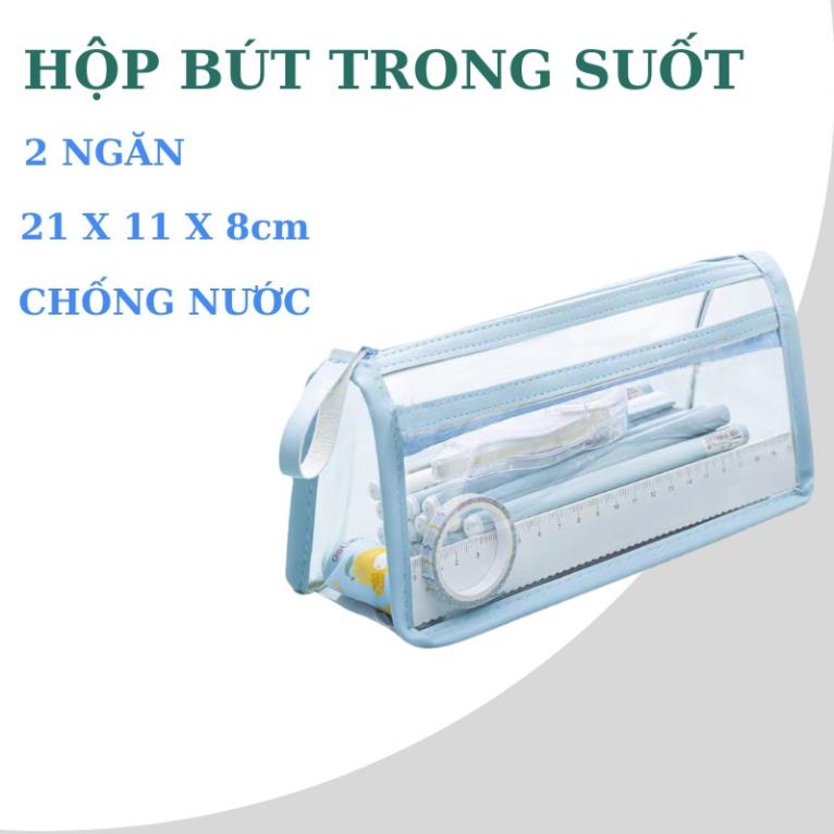 Hộp đựng bút trong suốt 2 ngăn - túi đựng bút học sinh cute - hộp bút cỡ lớn - PENDAY STORE