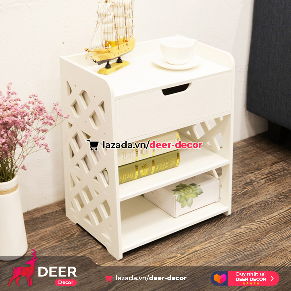 Cabinet bedside shelf-versatile-with drawer-deer decor