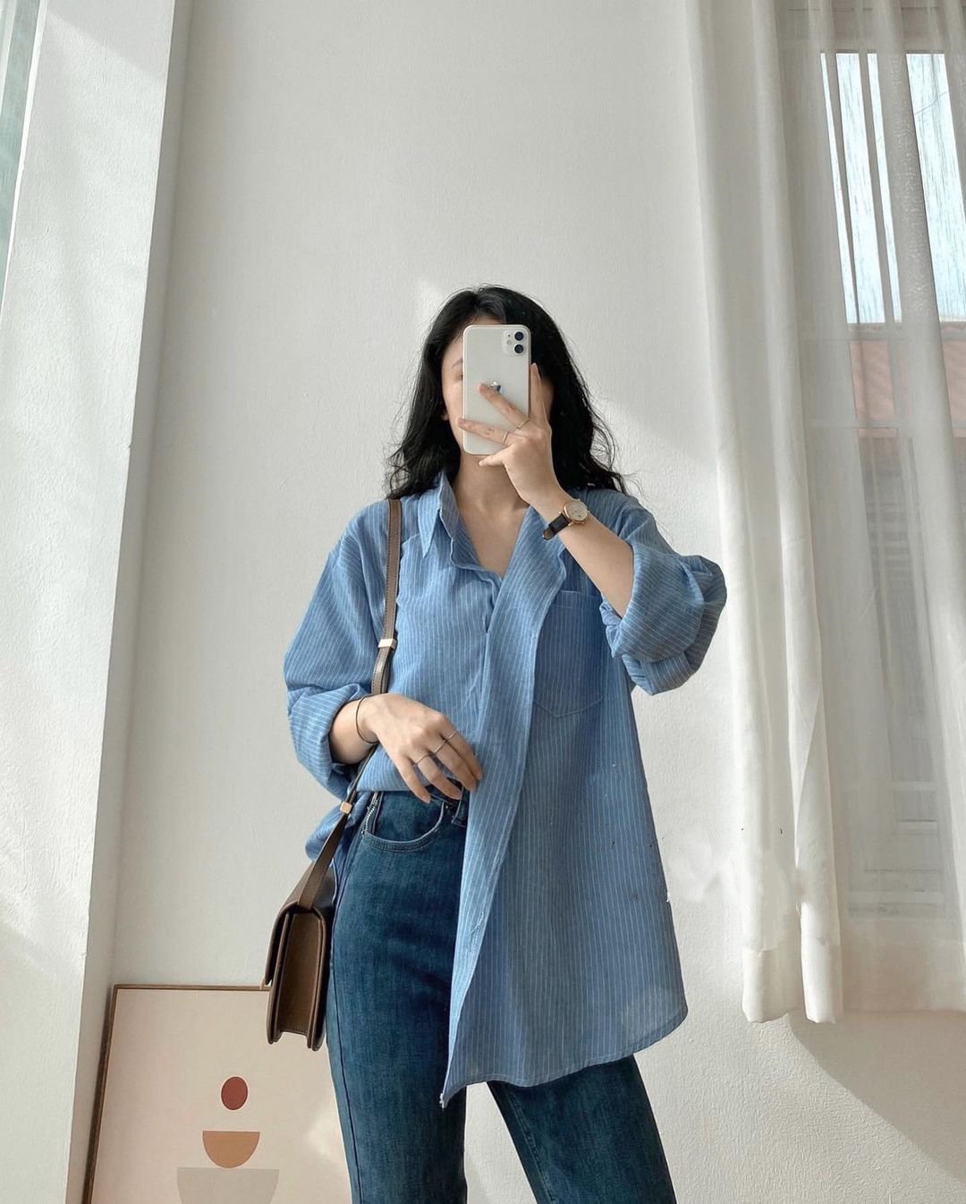 Áo Sơ Mi Kẻ Sọc Dọc Vạt Chéo Kiểu Hàn Quốc