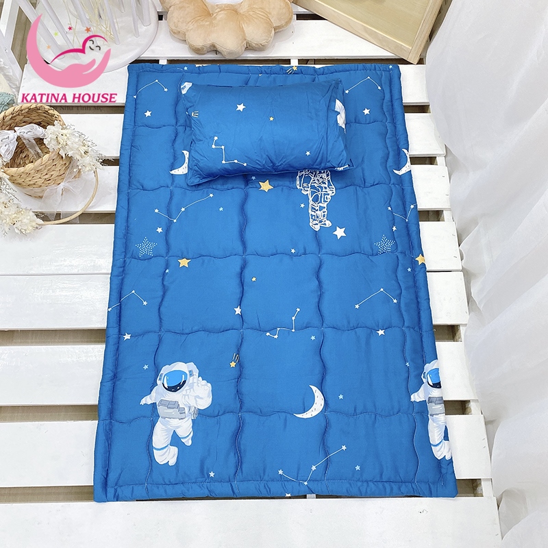 Bộ gối nệm cho bé mầm non 4-5 tuổi Katina House, vải tencel cực mềm mát thấm hút tốt