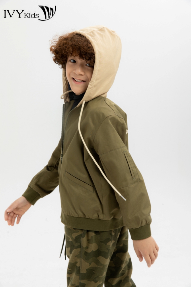 Áo khoác thu khaki bé trai IVY moda MS 77K1154