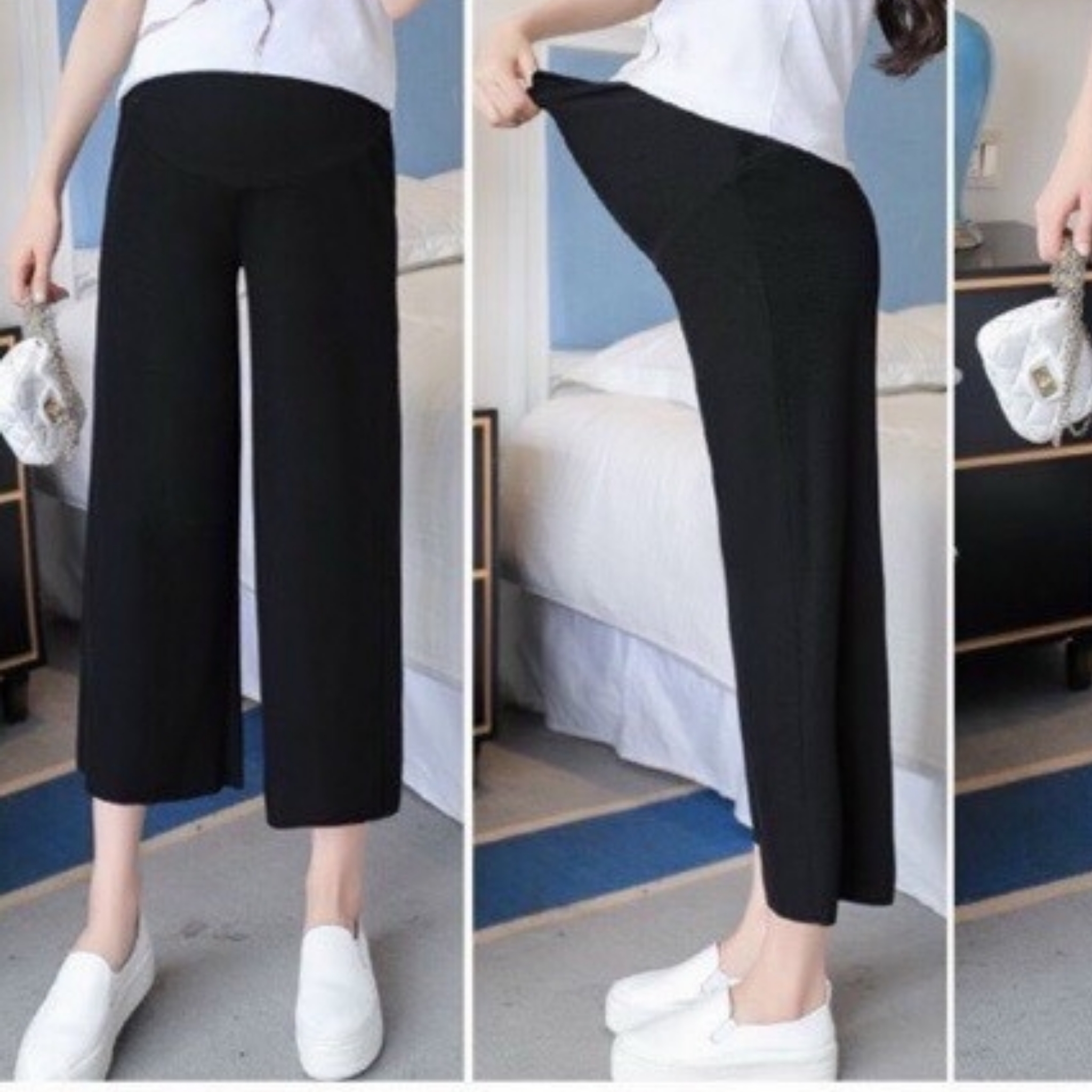 Quần ngố lửng bầu ống rộng chất đũi mặc mát