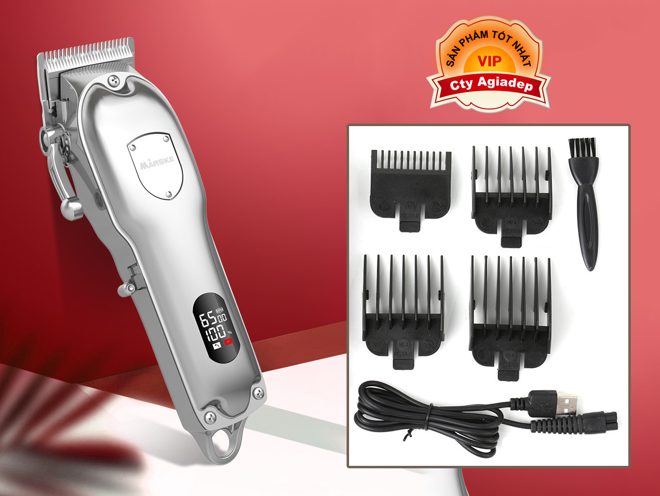 Bộ Tông đơ cắt tóc Hàng xịn Marske xuất Châu Âu Pin Sạc LED, tongdo hớt tóc M5019