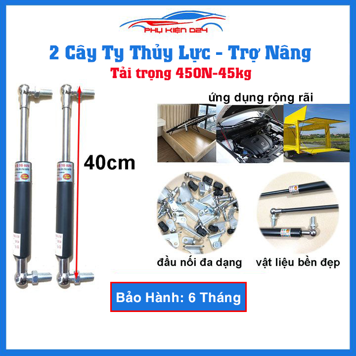 Bộ 2 ty thủy lực, ben hơi dài 40cm chịu lực 450N-45kg/1 cây chống nắp capo, cốp ô tô, cánh cửa công nghiệp trợ nâng, trợ lực tốt