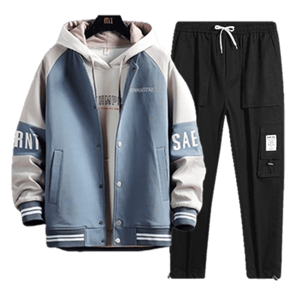 Bộ Đồ Nỉ Nam Áo Khoác Bomber Áo Khoác Nhẹ Tay Phối Sọc Chữ Kết Hợp Quần Jogger Túi Hộp Rút Gấu Năng Động Hot Trend Thời Trang FASHION4MENHN SET NAM 90000178
