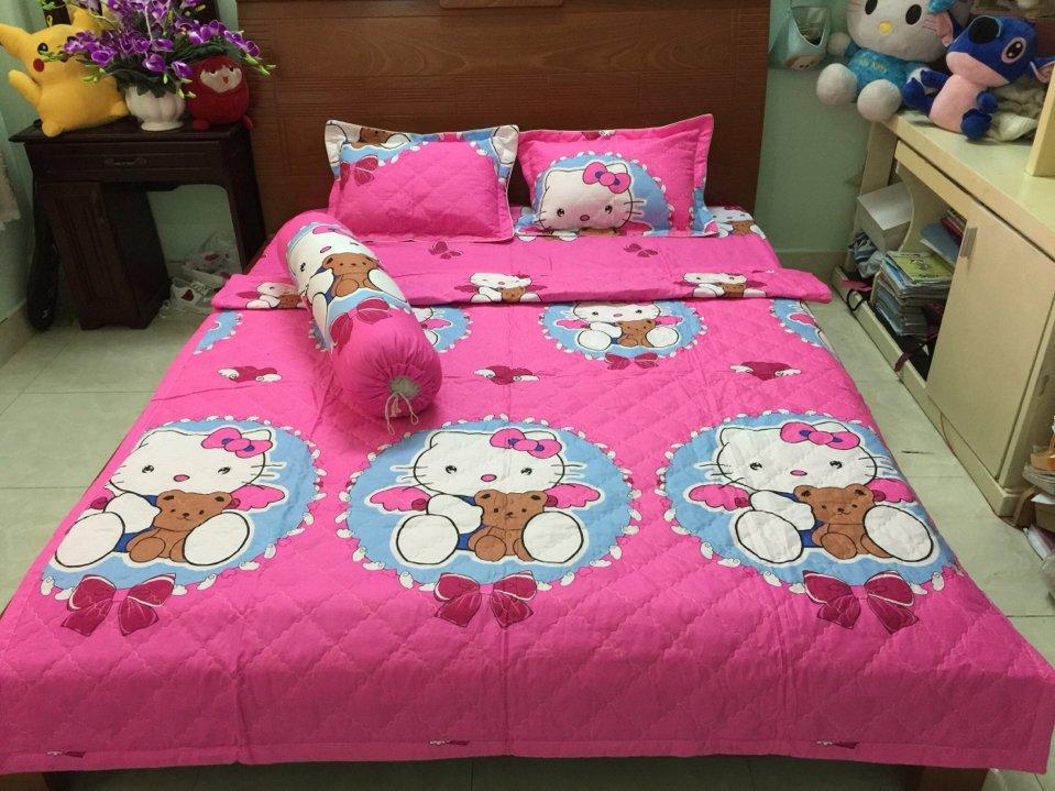 [HCM]Set chăn drap gối Hello Kitty 1m8x2m nhiều mẫu