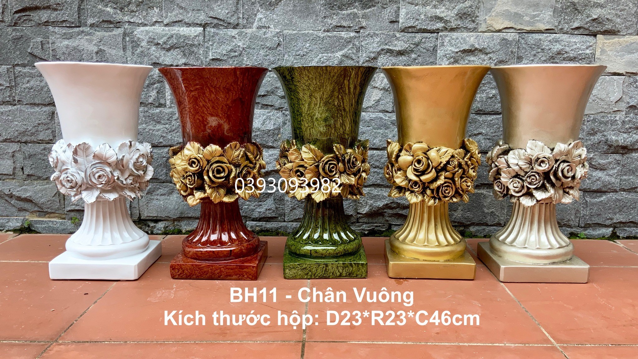 Bình hoa Composite dáng chân hoa vuông C45cm R23cm
